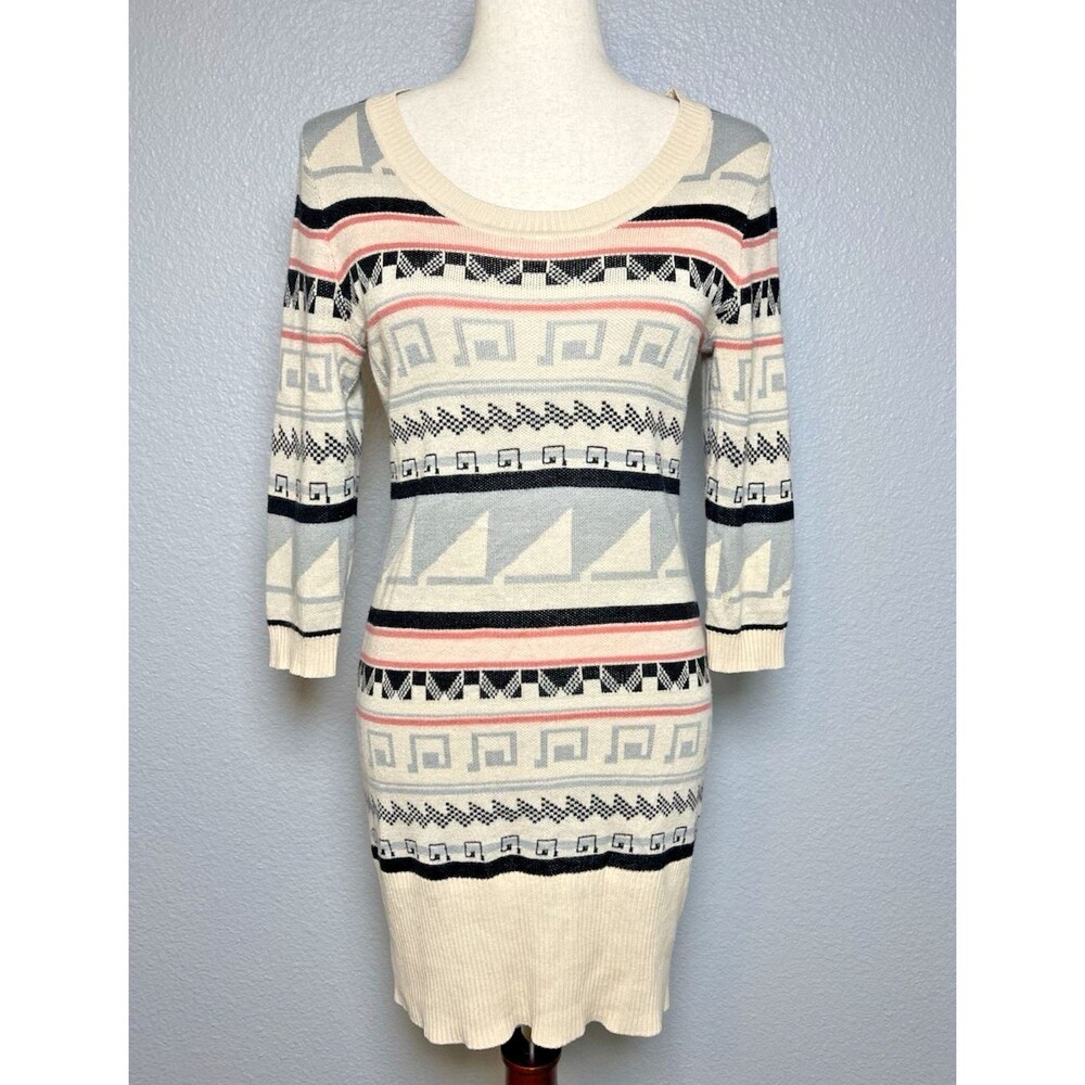 Cloud Chase aztec bodycon sweater 3/4 sleeve dress Large y2K party work